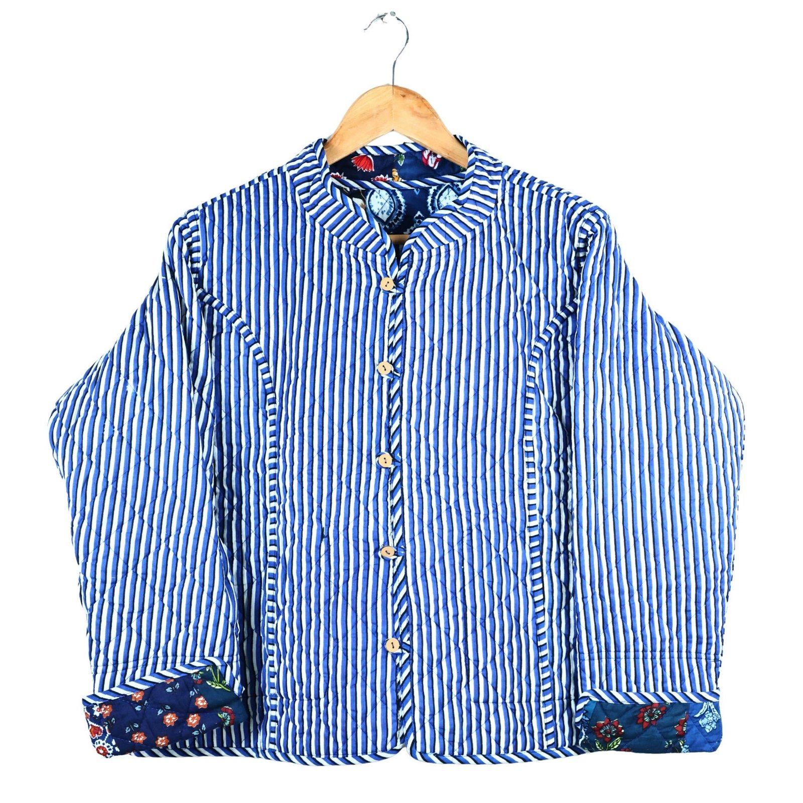 Simple & Premium Patchwork Style Cotton Quilted Jacket In Blue & Multicolor - Image 5
