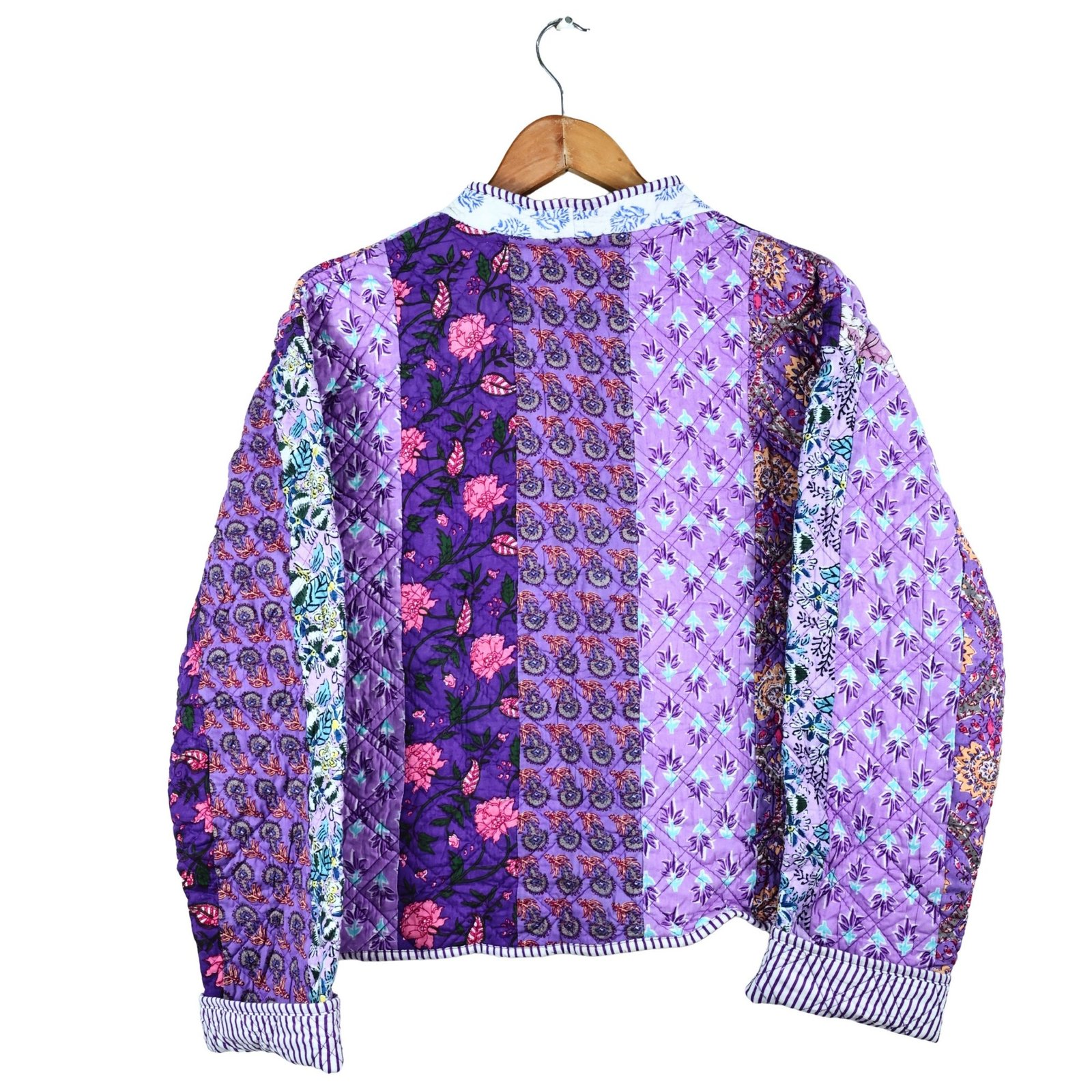The Artisanal Patchwork Style Cotton Quilted Jacket In Purple & Multicolor - Image 4