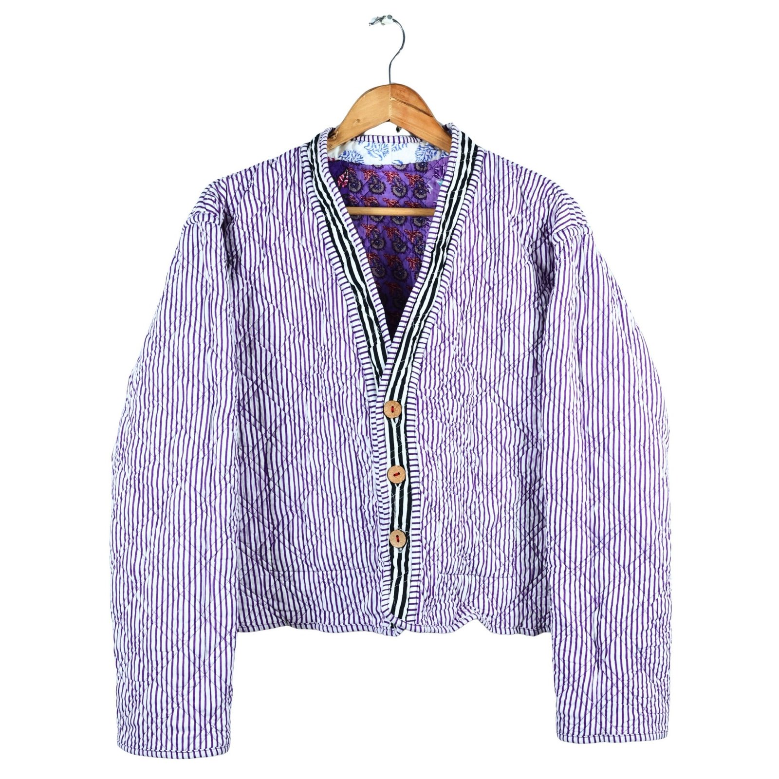 The Artisanal Patchwork Style Cotton Quilted Jacket In Purple & Multicolor - Image 6