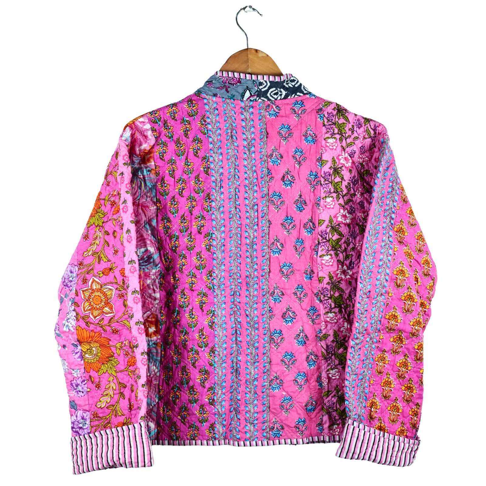 The Textile Story Patchwork Style Cotton Quilted Jacket In Pink & Multicolor - Image 3