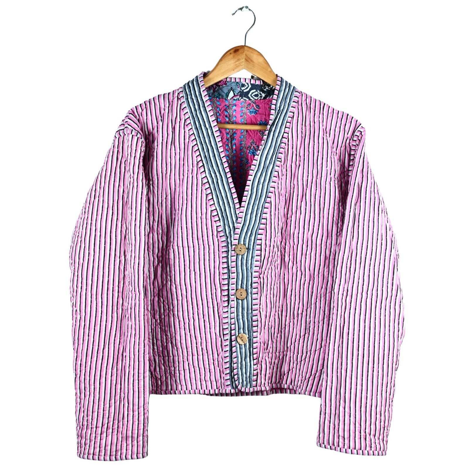 The Textile Story Patchwork Style Cotton Quilted Jacket In Pink & Multicolor - Image 5