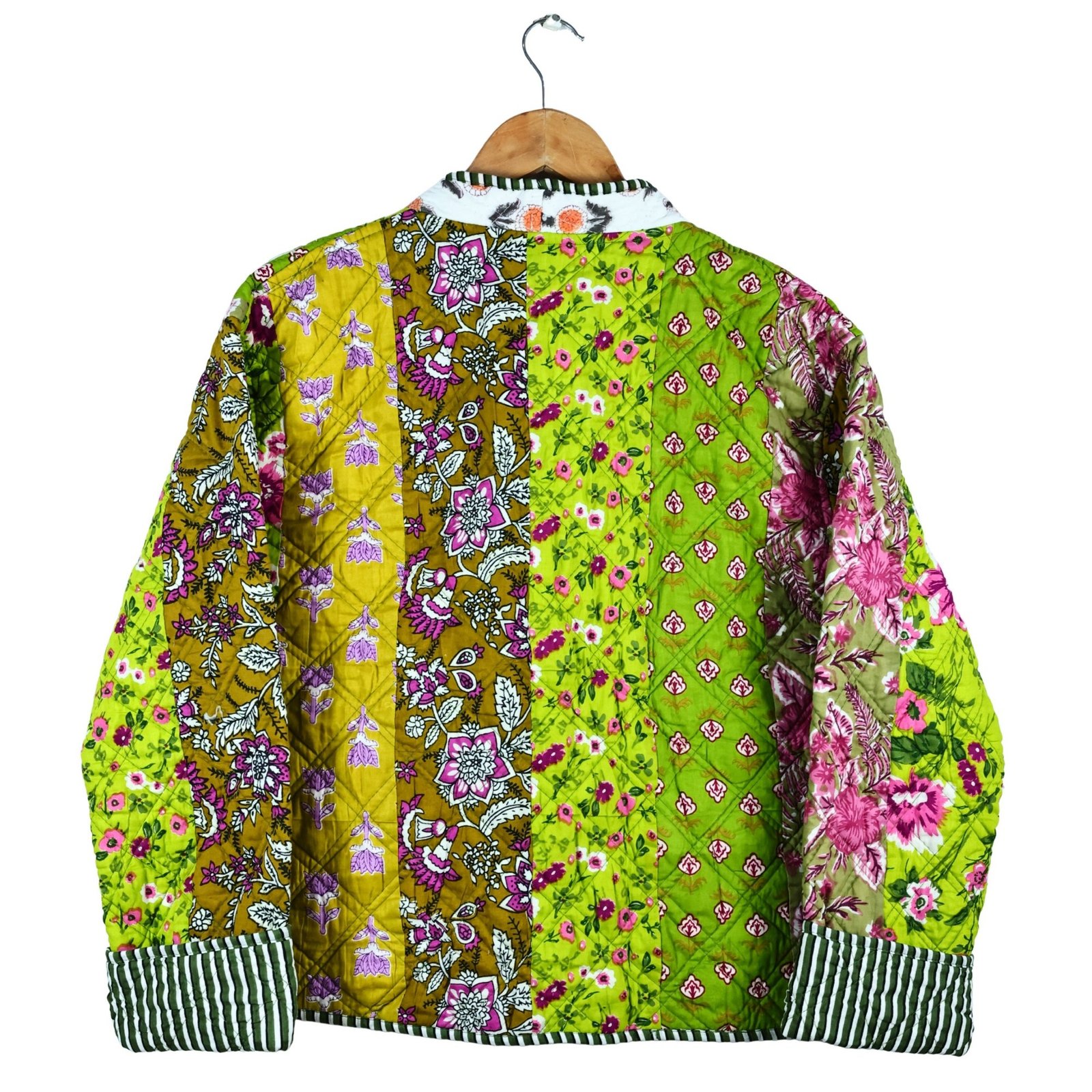 The Florence Patchwork Style Cotton Quilted Jacket In Green & Multicolor - Image 3