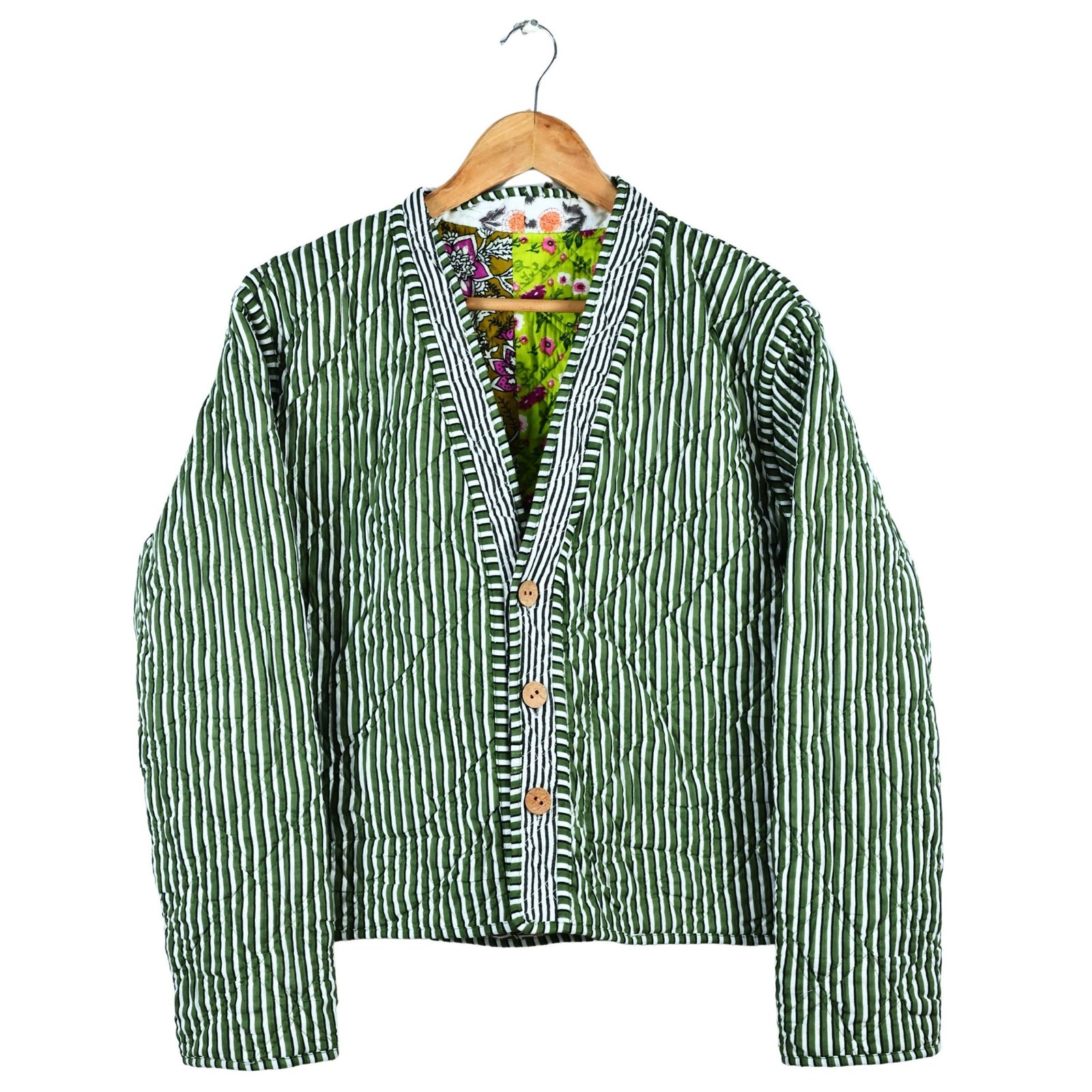 The Florence Patchwork Style Cotton Quilted Jacket In Green & Multicolor - Image 5