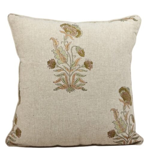 Phool Bagh Floral Block Printed Cotton Canvas Cushion Cover