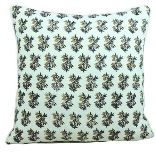 English Garden Floral Block Printed Cotton Canvas Cushion Cover