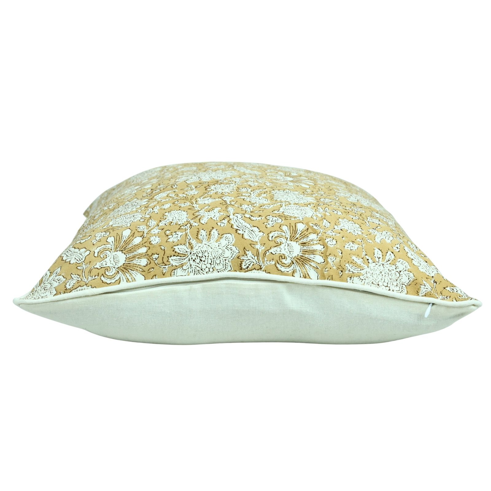 Floral Hand Block Printed Cotton Canvas Cushion Cover In Yellow - Image 4