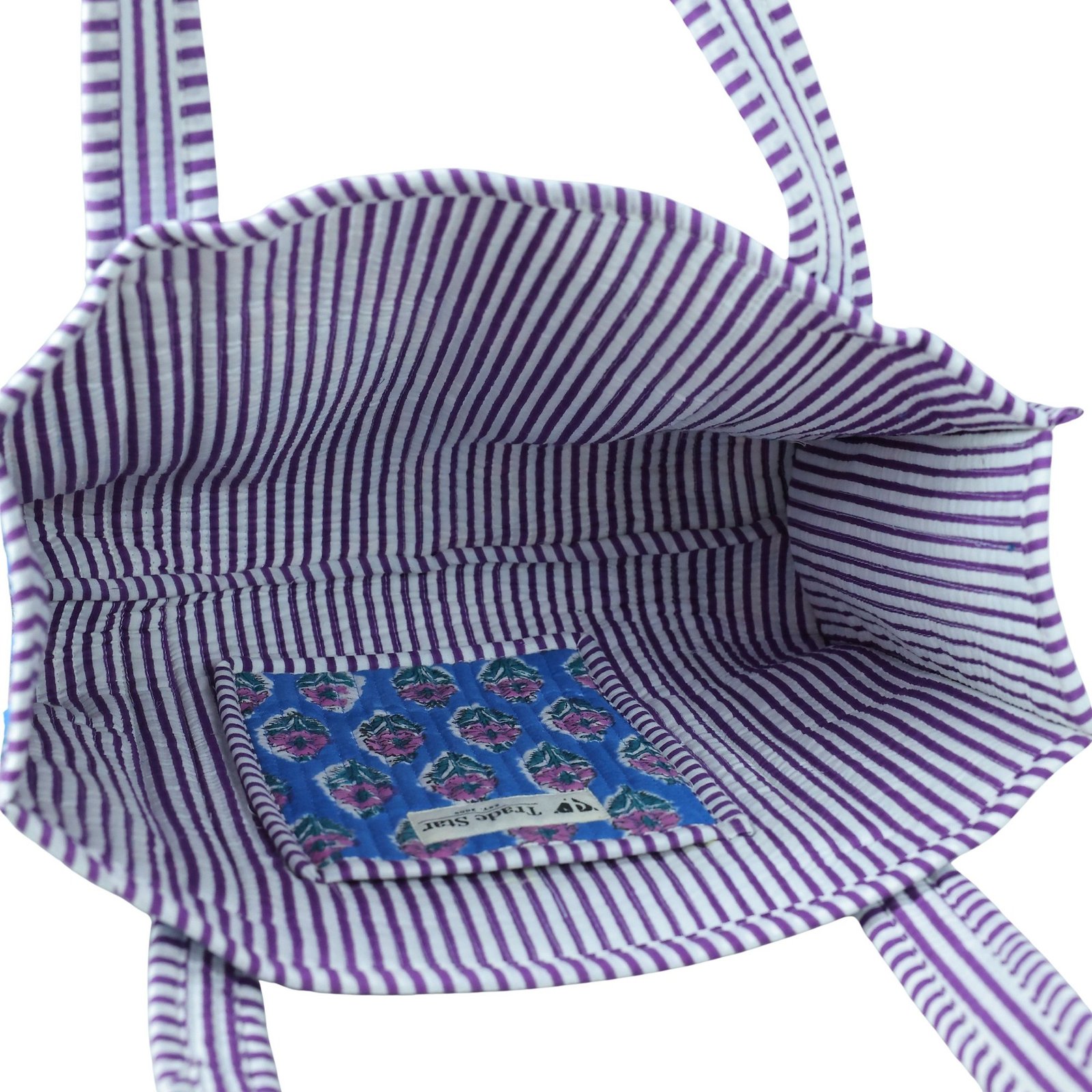 Floral Charm Everyday Cotton Block Printed Tote Bag In Blue - Image 5
