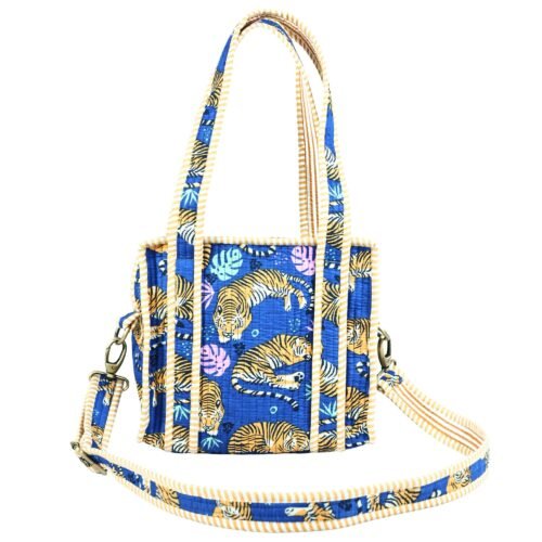 Animal Hand Print Cotton Quilted Mini Sling Tote Bag