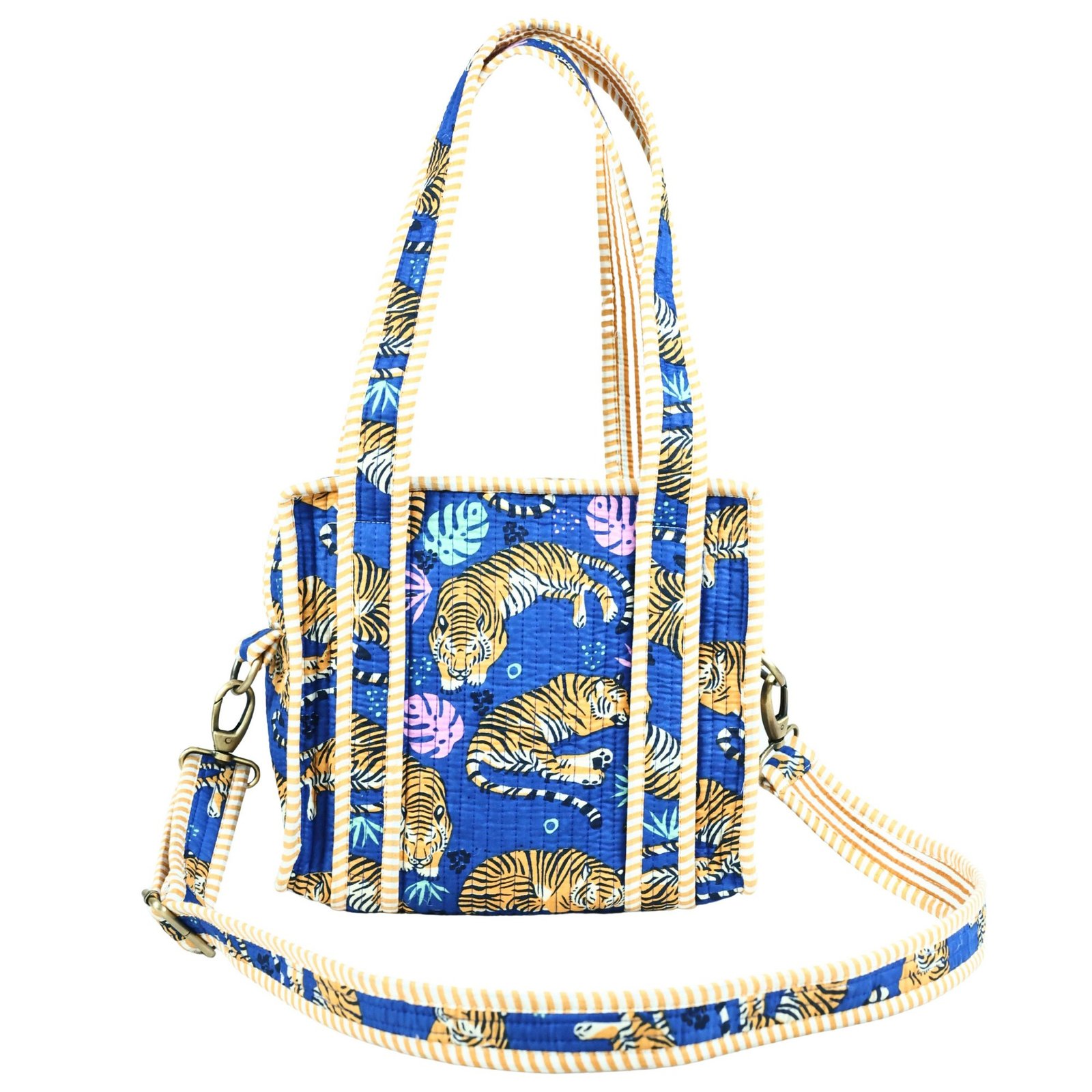 Animal Hand Print Cotton Quilted Mini Sling Tote Bag
