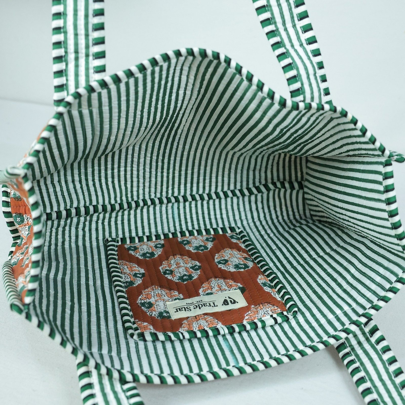 Block Printed Floral Tote Bag In Brown & Multicolor - Image 5