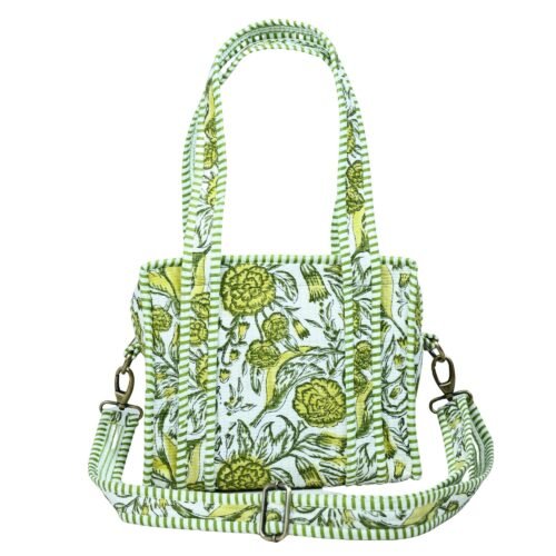 Blossom Hand Print Cotton Quilted Mini Sling Tote Bag