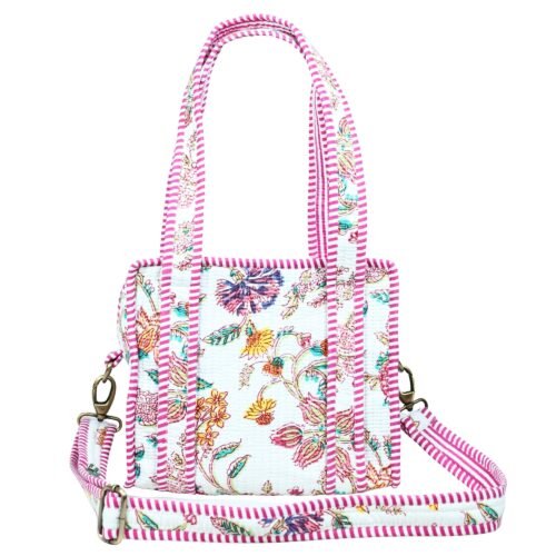 Grace & Glow Hand Print Cotton Quilted Mini Sling Tote Bag