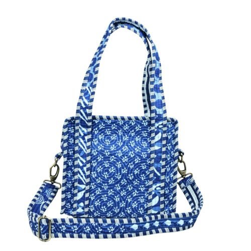 Elegant Hand Print Cotton Quilted Mini Sling Tote Bag