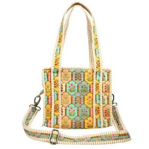 Blush Hand Print Cotton Quilted Mini Sling Tote Bag