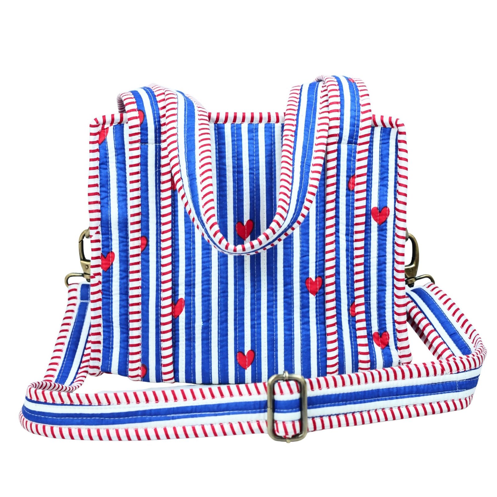 Little Heart Hand Print Cotton Quilted Mini Sling Tote Bag - Image 2