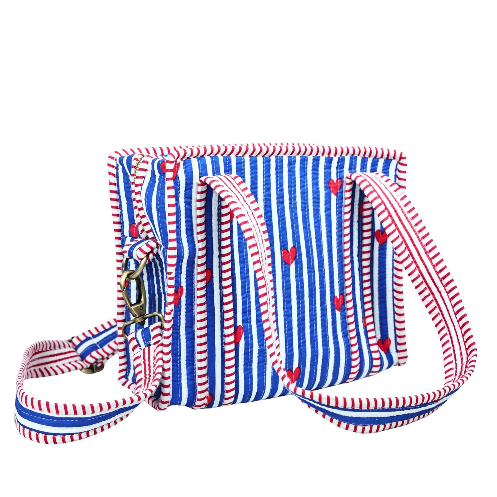Little Heart Hand Print Cotton Quilted Mini Sling Tote Bag - Image 3