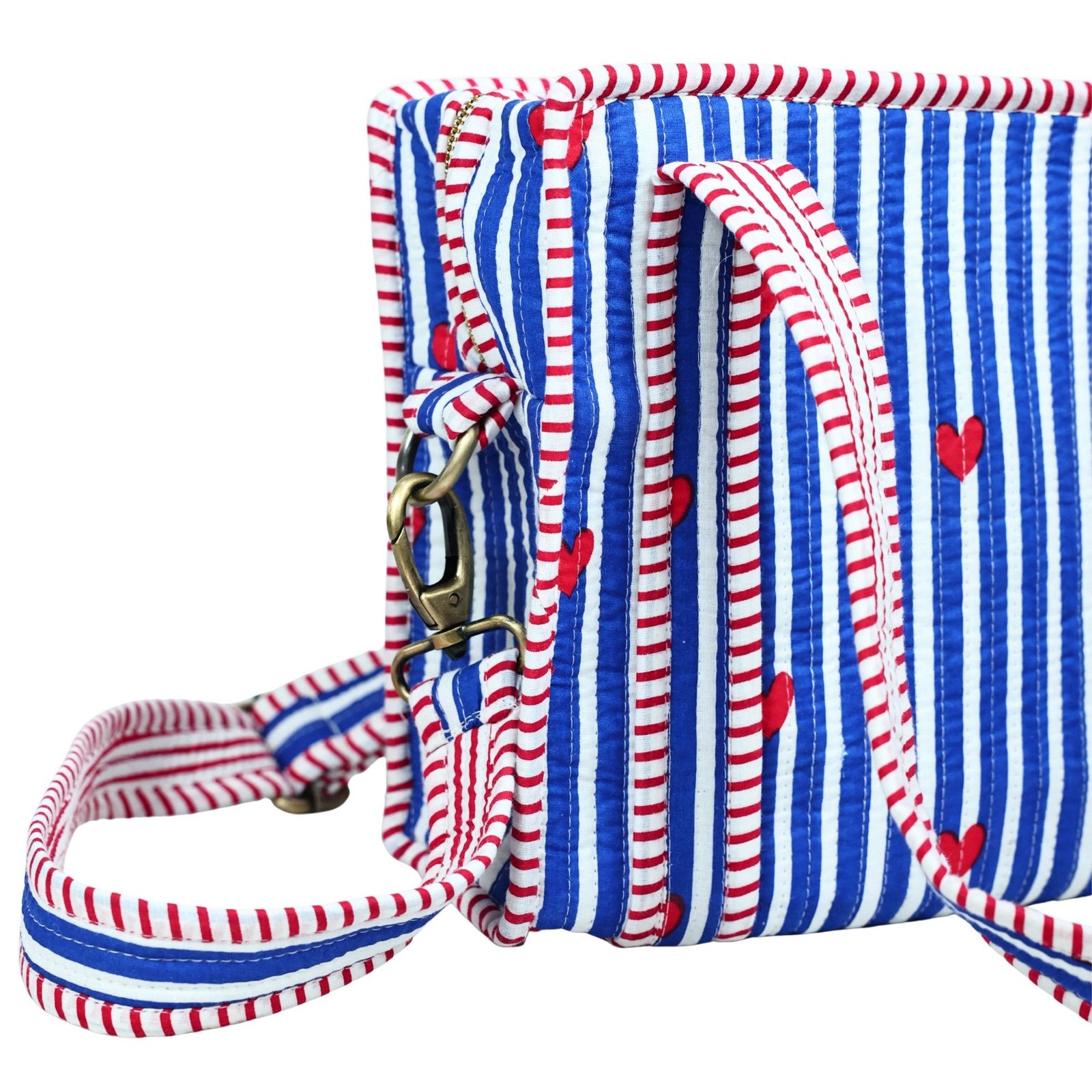 Little Heart Hand Print Cotton Quilted Mini Sling Tote Bag - Image 5