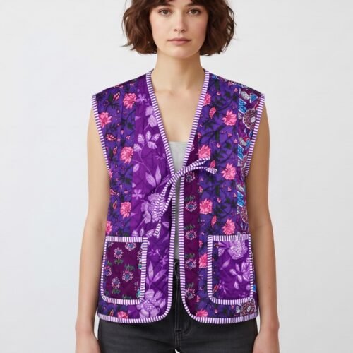 Rooh-e-Rang Patchwork Style Cotton Quilted Jacket For Outgoing