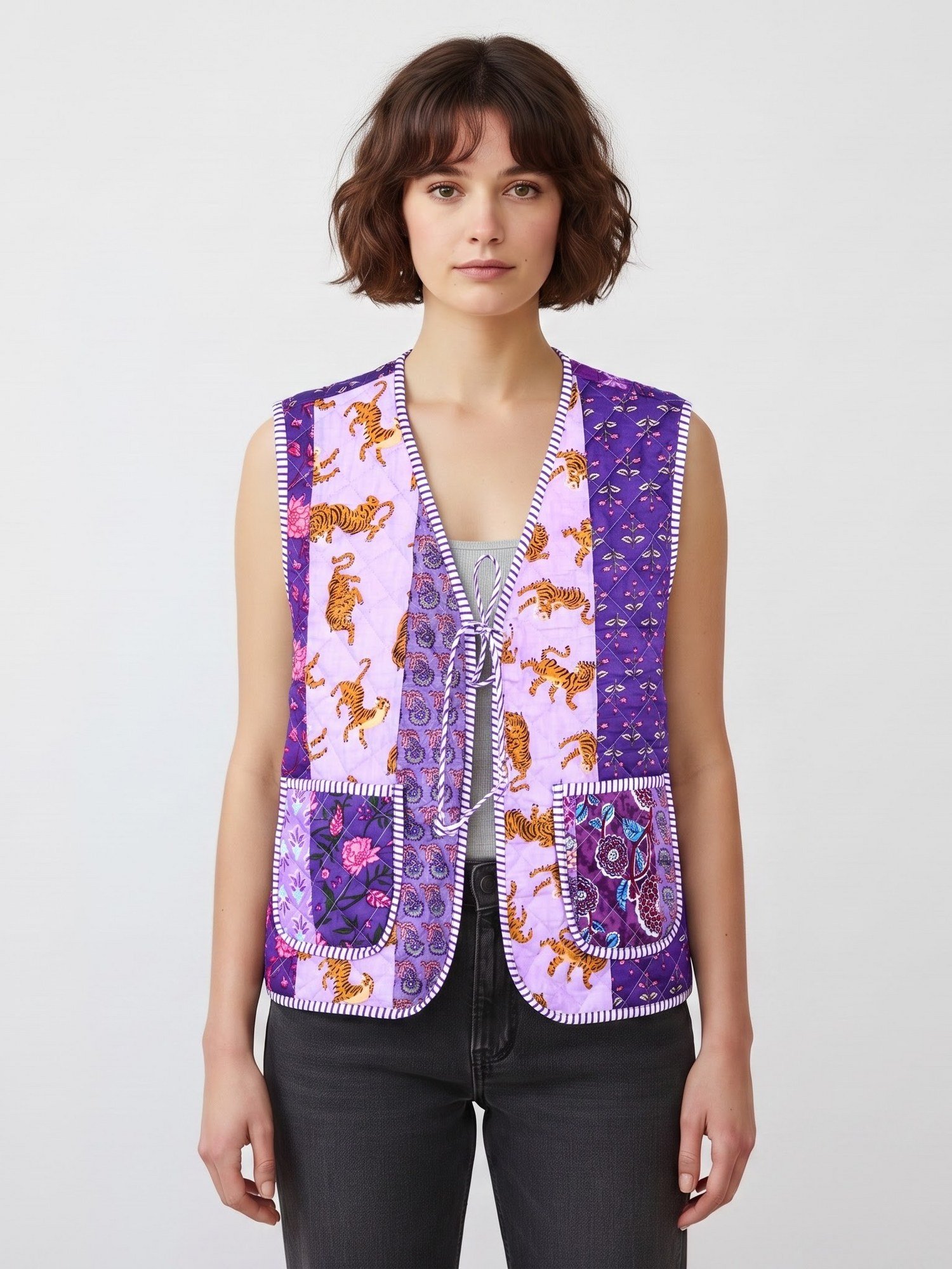 Classic Patchwork Style Cotton Quilted Jacket For Outgoing