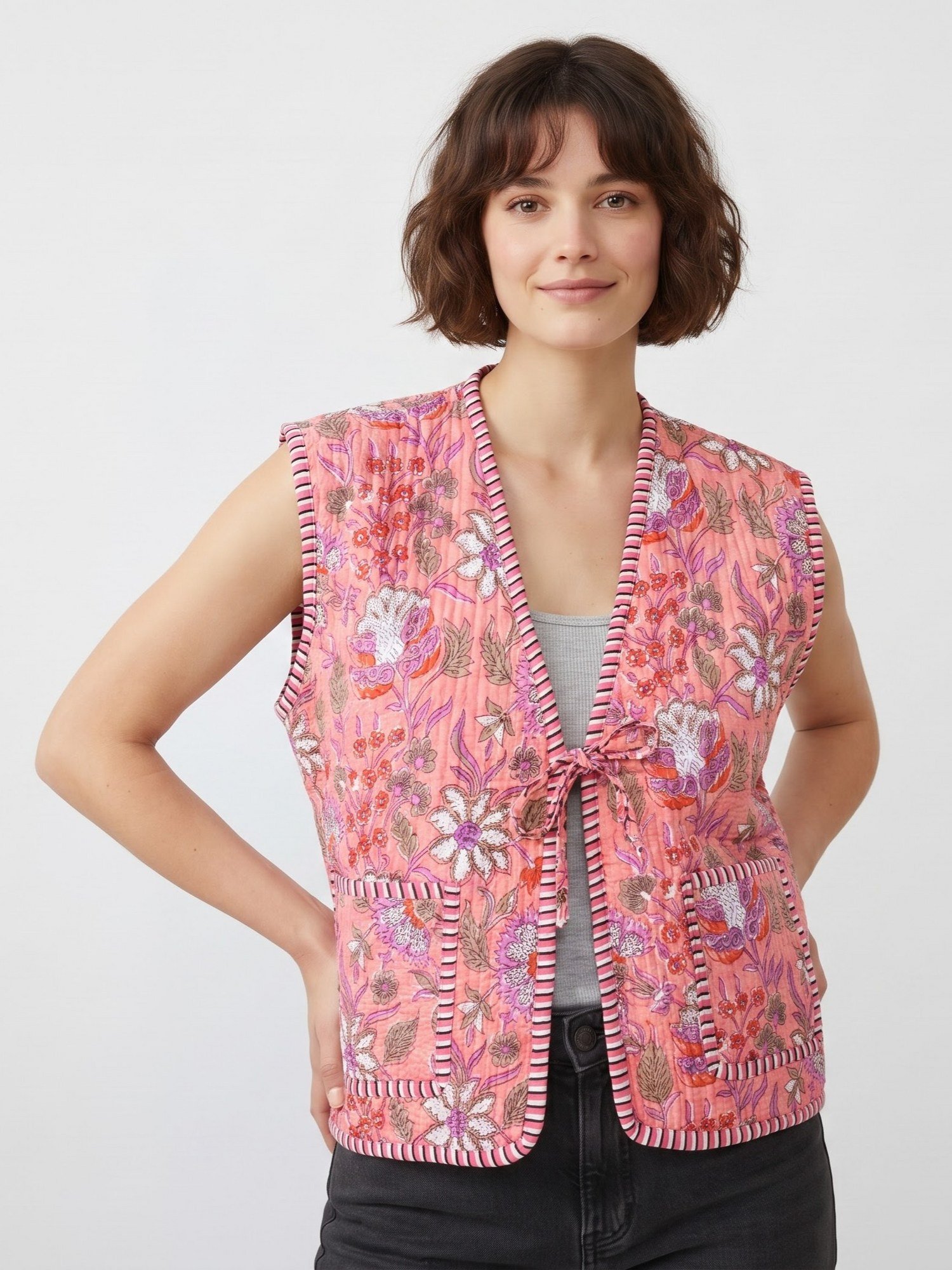 Traditional Patchwork Style Cotton Quilted Jacket For Outgoing
