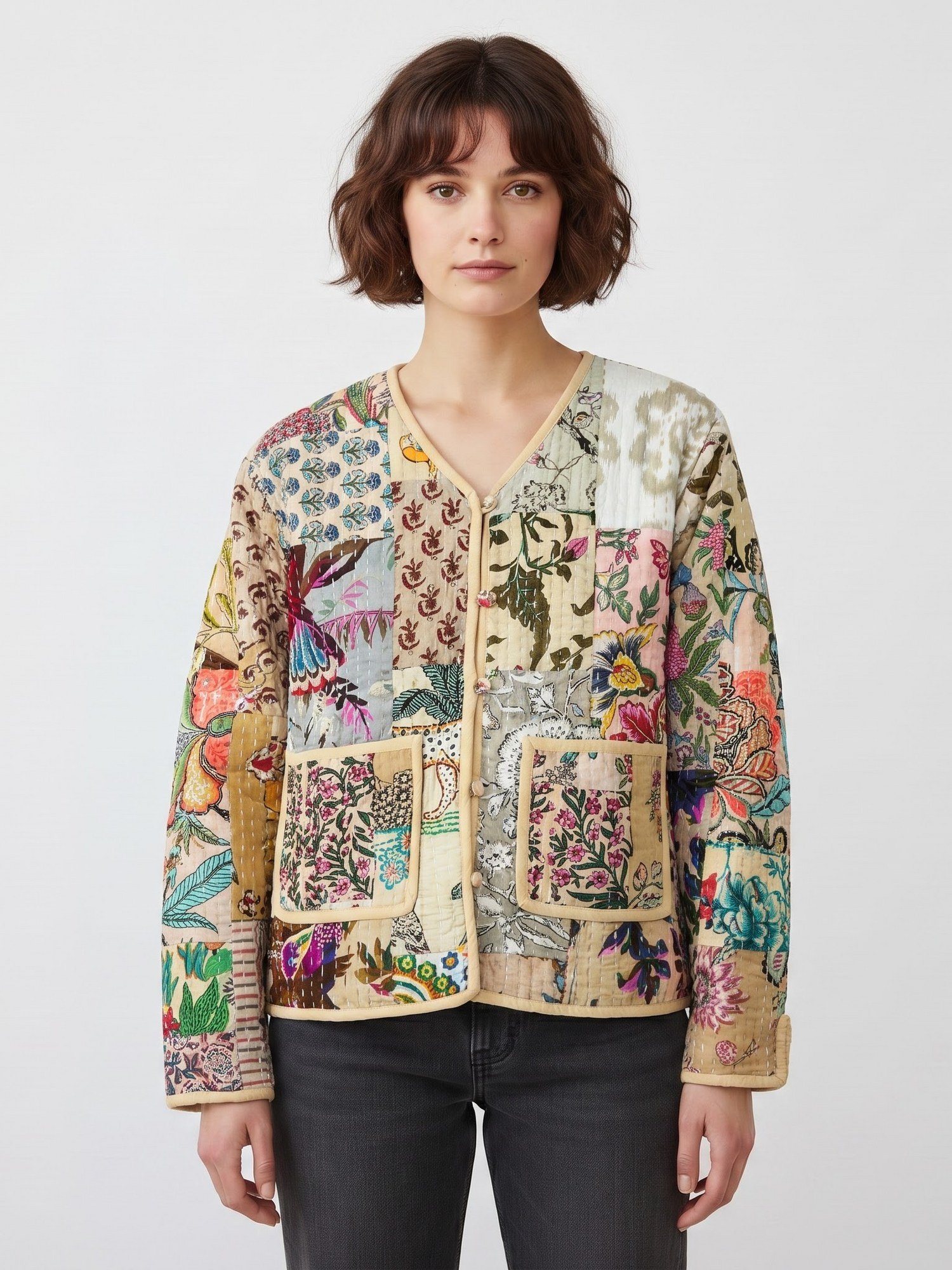 Dream Patch Style Cotton Quilted Jacket In Multicolor