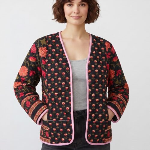 The Divine Patchwork Style Cotton Quilted Jacket In Blue & Multicolor