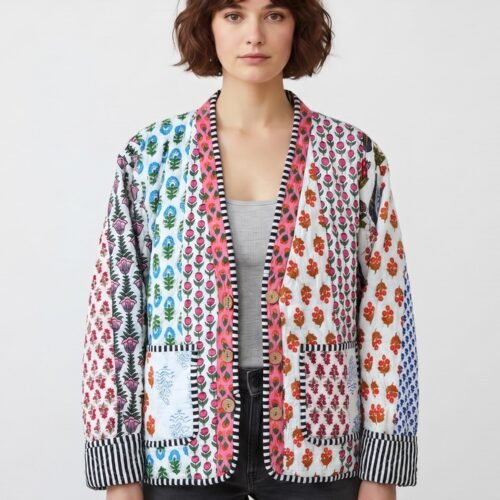 Sophisticated Patchwork Style Cotton Quilted Jacket In Multicolor