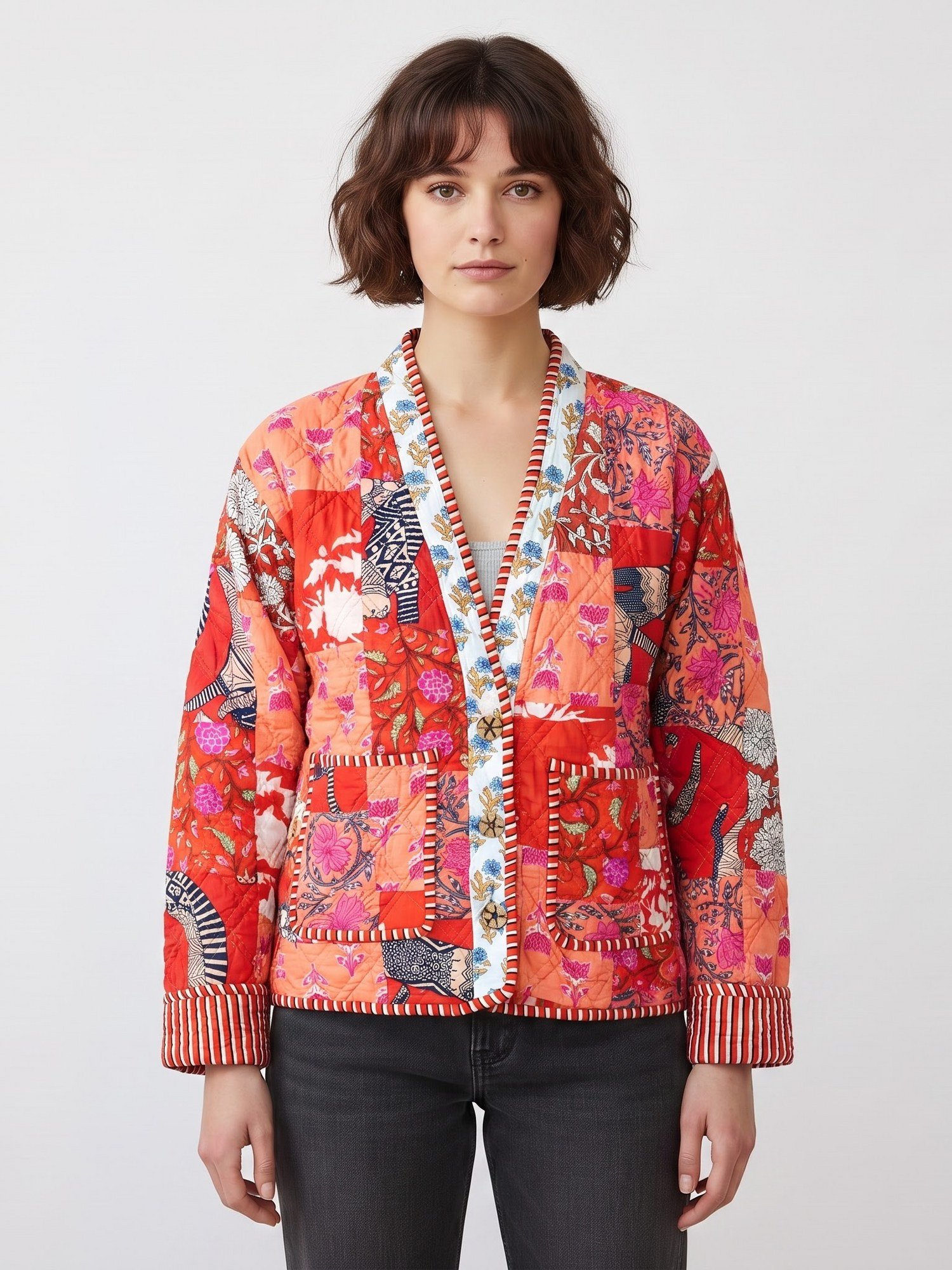 beautiful without being too fancy Patchwork Style Cotton Quilted Jacket
