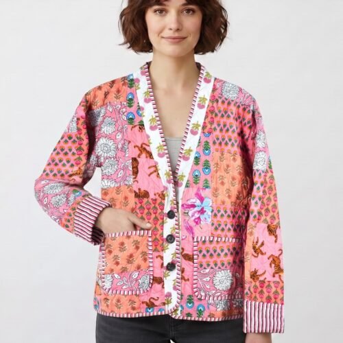 Garden Vibe Patchwork Style Cotton Quilted Jacket In Multicolor