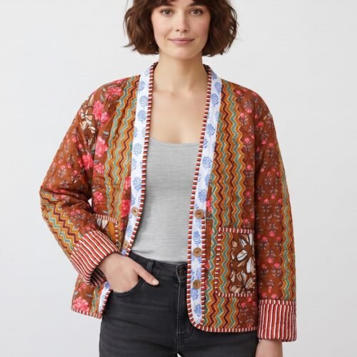Timeless & Effortless Patchwork Style Cotton Quilted Jacket In Multicolor