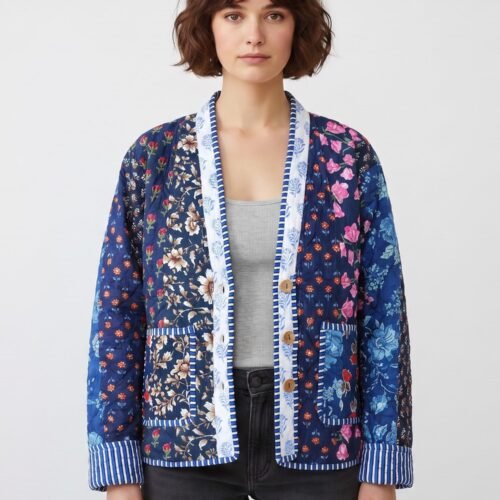 Feminine & Graceful Patchwork Style Cotton Quilted Jacket In Multicolor